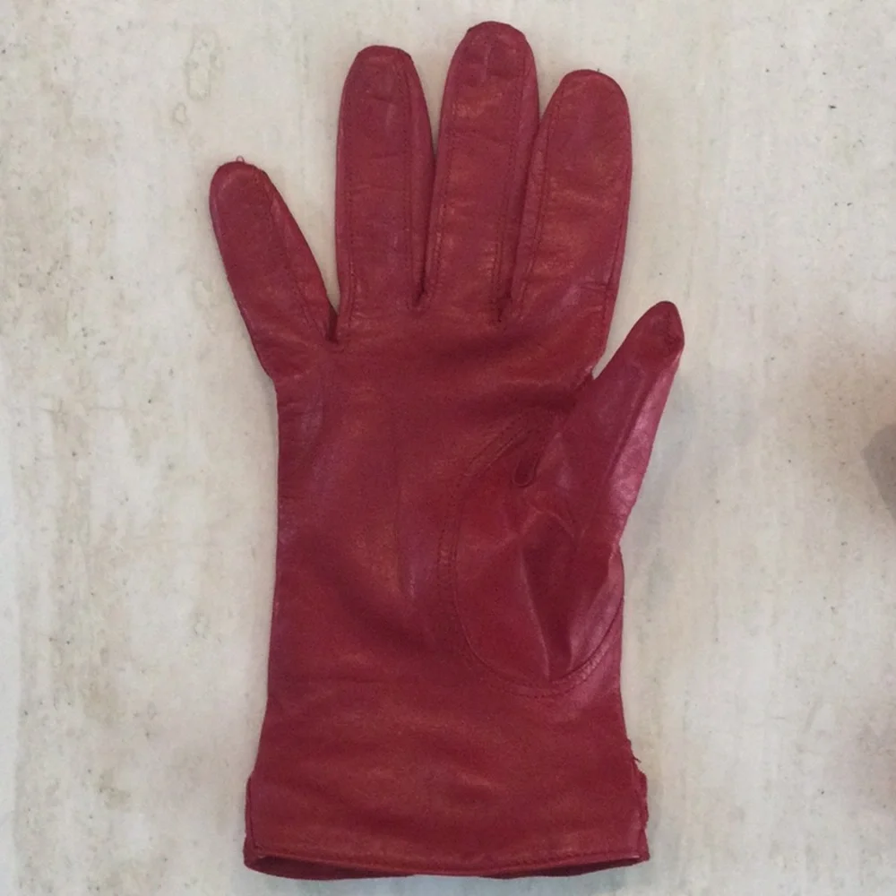 Vintage Coach Red Leather Gloves Silk Lining Women Size 8 Velvet Trim Rhinestone